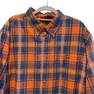 REDHEAD Men's Plaid Short Sleeve Button Up‎ Shirt Orange Blue Yellow XL